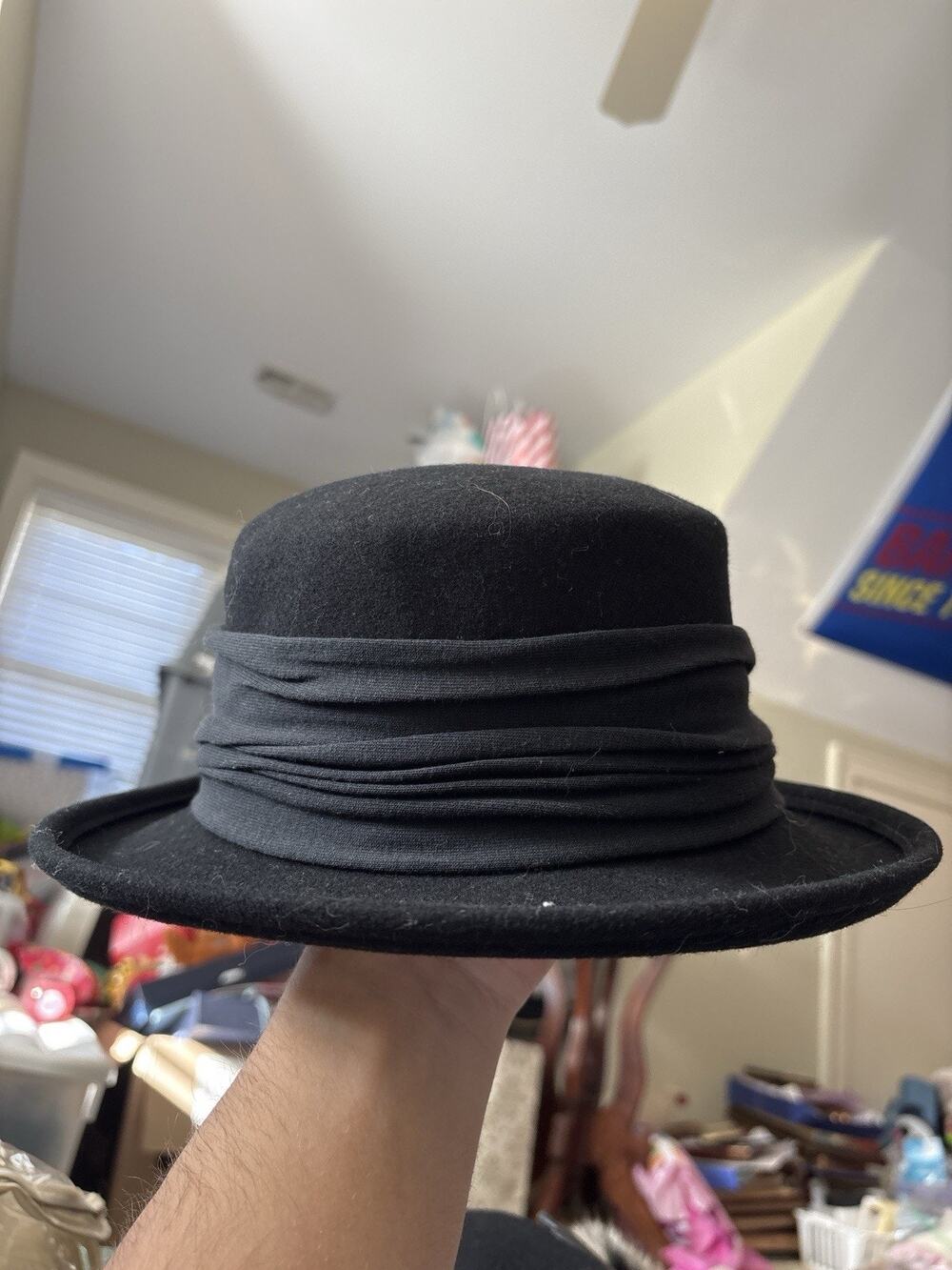Dobbs 100% Wool Felt Hat Bollman Hat Co USA Vintage Black Cloche/Derby Style